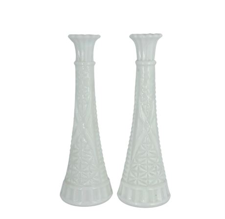 Set of Two VTG Matching Milk Glass Bud Vases
