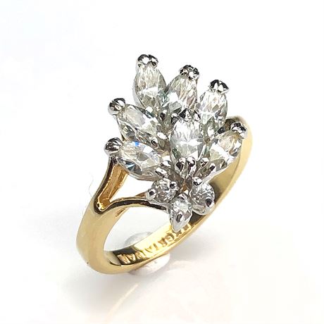 Vintage 14k Gold Electroplate GE Sparkling Marquise Cluster Rhinestone Ring