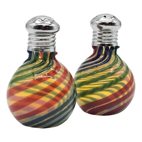 Hand Blown Art Glass Swirl Miniature Salt & Pepper Shakers