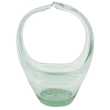 Vintage Blown Glass Basket Vase Pale Green Handled Art Glass Catchall Bowl