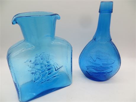 Mid Century Nautical Water Pitcher & Wheaton Glass Union Flask Bottle
