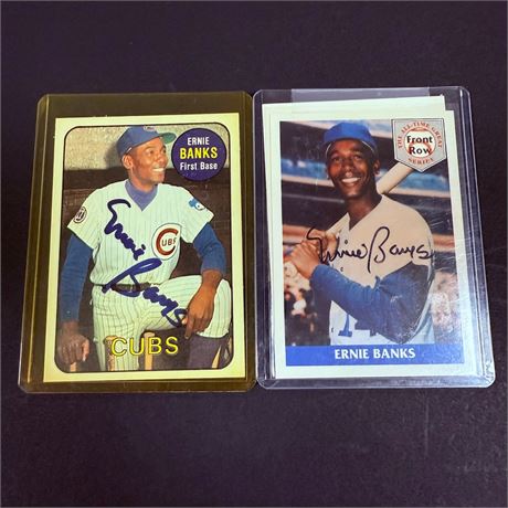 2 Ernie Banks Signed Cards