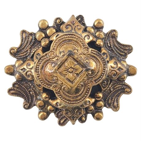 Vintage Gold Tone Ornate Dimensional Brooch