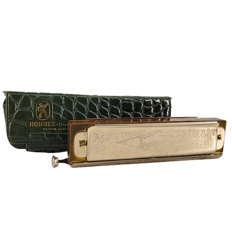 Vintage Hohner Harmonica in Green Case