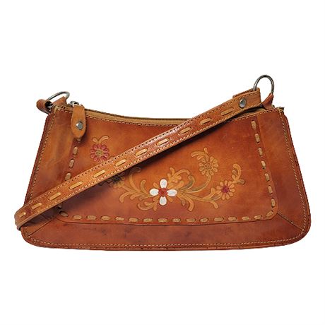 Vintage New Old Stock Tooled Boho Floral Leather Shoulder Bag