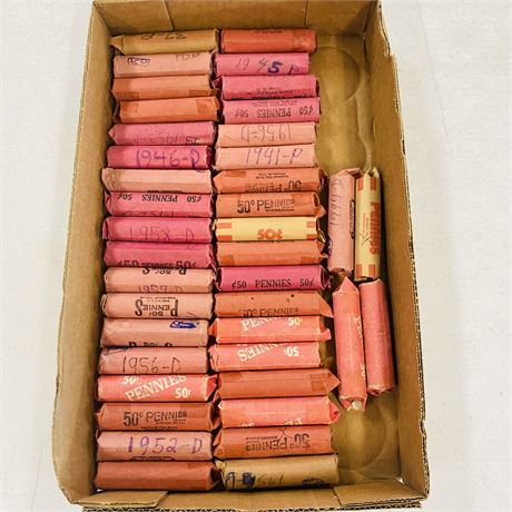 40 Rolls UNSEARCHED Wheat Pennies