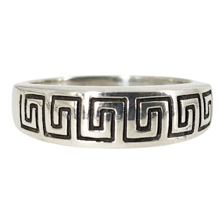 Signed Pranda Sterling Silver Greek Key Ring, Sz 7