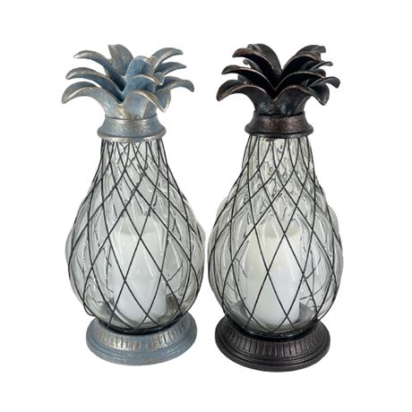 Pair of Metal & Glass Pineapple Lanterns