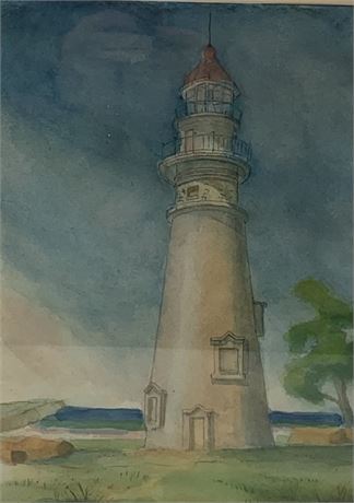 Professionally Framed Signed Watercolor of Lake Erie Marblehead Lighthouse