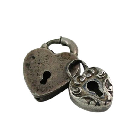 2 Vintage Sterling Silver Padlock Heart Charms Small & Tiny