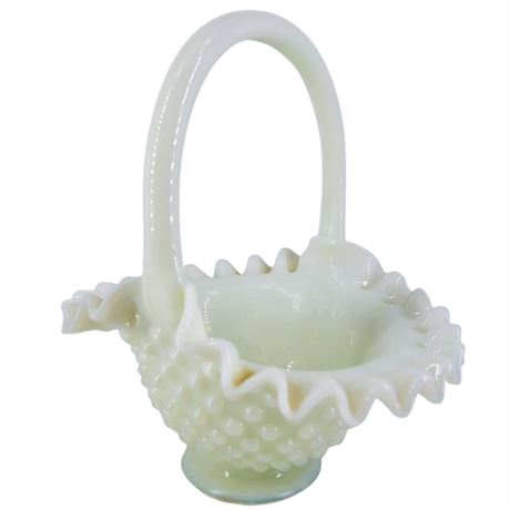Vintage Fenton Milk Glass Hobnail Ruffle Edge Basket