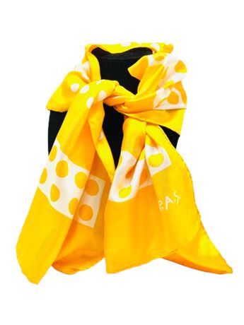 Vtg Silk P.A.S. signed Yellow/Polka Dot Scarf