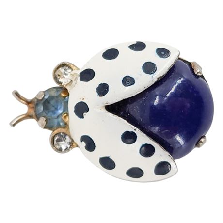 Vintage Enamel & Rhinestone Ladybug Lapel Pin