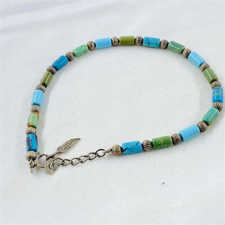 Vtg Turquoise + Sterling 10” Bracelet