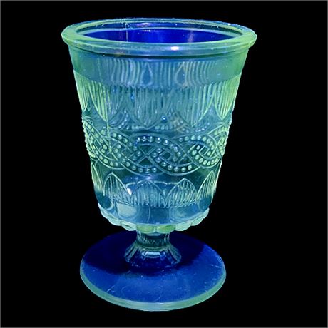 Portland Glass "Chain & Shield" UV Reactive Manganese Glass Open Sugar Bowl