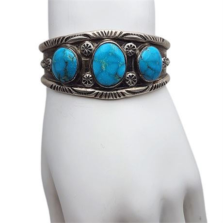 Signed POP Native Turquoise Cuff Bracelet