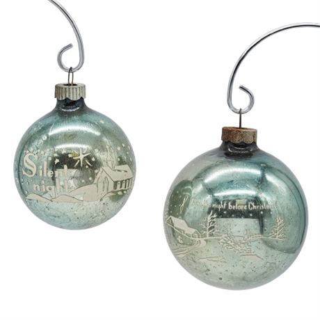 Vintage Shiny Brite "Silent Night" & USA "Night Before Christmas" Bulb Ornaments