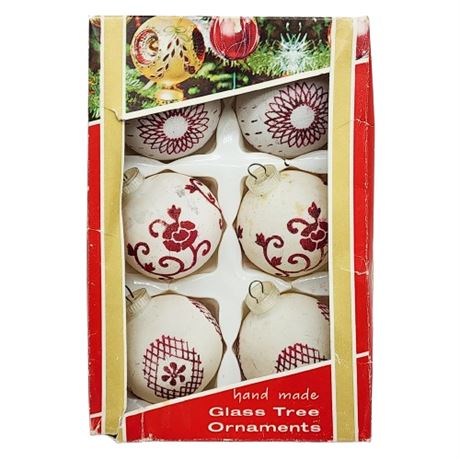 Vintage Austrian Glass Mica Glitter Christmas Bulb Ornaments in Original Box