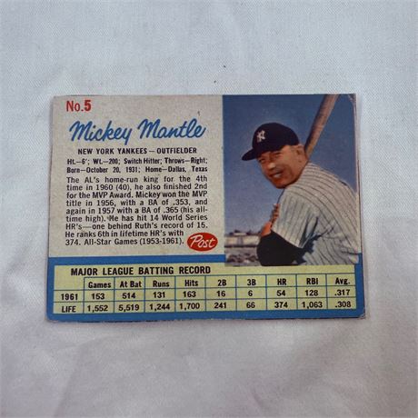 1962 Post Hand Cut Mickey Mantle #181