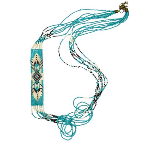 Native American Artisan Turquoise Seed & Glass Bead Long Necklace