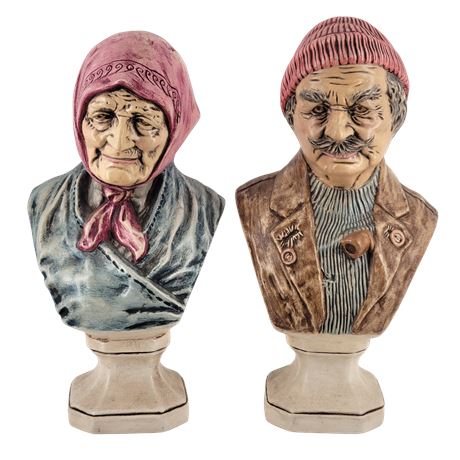 Holland Mold Linda Chalkware Man And Woman Bust Statues