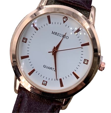 NEW MREURIO CZ Embellished Leather Band Wristwatch