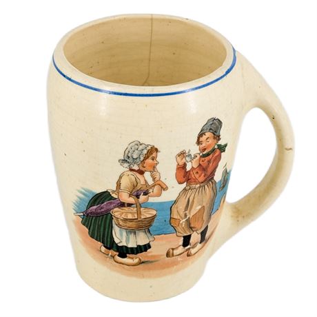 Antique 1900s Roseville Creamware Pottery Mug Dutch Children at the Seaside
