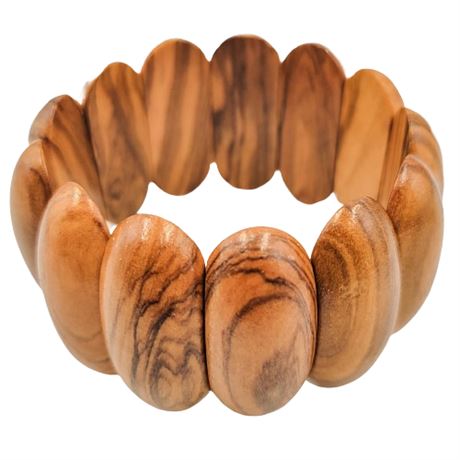 Wooden Oval Bead Stretch Bracelet