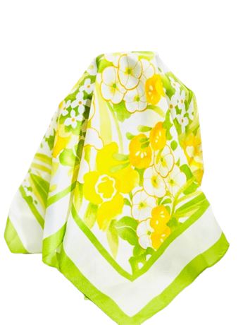 Vtg S.M. Kent Signed Avon Floral Scarf - Green & Yellow