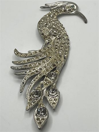 Art deco vintage pot metal and rhinestone Boucher bird brooch