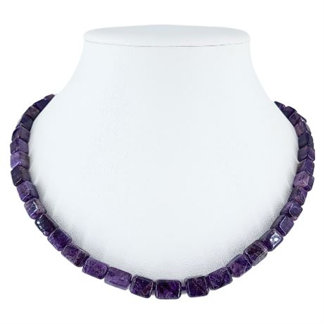 Vintage Genuine Amethyst Graduated Rectangular Beads Necklace