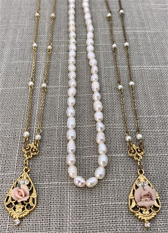 3 pc Freshwater Pearl & 1928 Designed Necklaces
