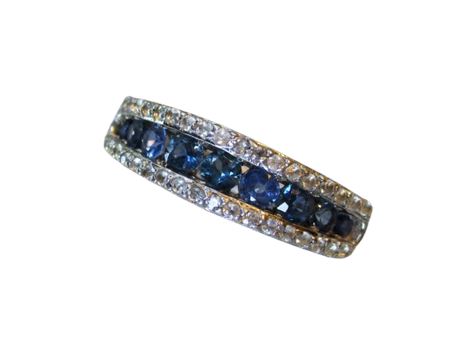 925 Sterling Silver Band with Channel Set Blue Stones Sz 8.25