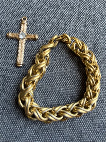 Monet rope chain heavy bracelet, and cross lot
