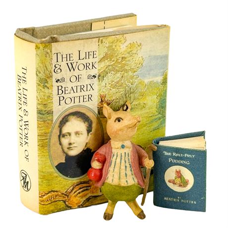 Pair of Miniature Beatrix Potter Books and a Pigling Bland Ornament