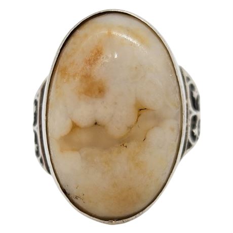 Vintage Sterling Silver Agate Gemstone Ring, Sz 5.75