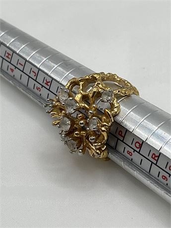18 karat gold filled nugget and smoky rhinestone ring