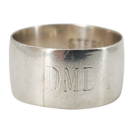 Vtg VIP Sterling Silver Monogrammed "DMD" Wide Band Ring, Sz 7