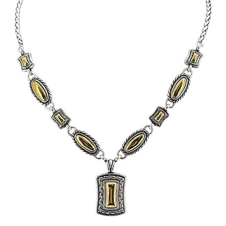 Vintage BRIGHTON Two-Tone Chunky Y-Drop Necklace