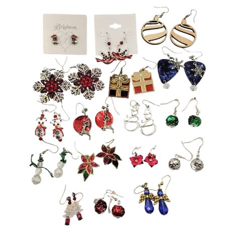 Lot of 17 Holiday Christmas Earrings