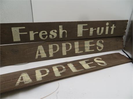 Fresh Fruit & 2 Apple Signs Wood