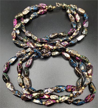 Speckled bead 3 strand necklace 29 in