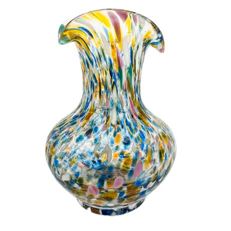 Vintage Oglebay Glass Museum Gold & Blue Swirl Art Glass Handblown Bud Vase