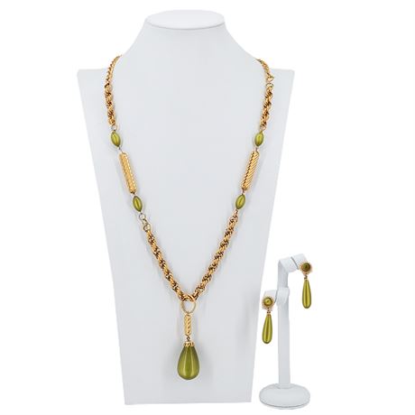 Vtg 1962 SARAH COVENTRY "Golden Avocado" Necklace & Clip Earrings Set