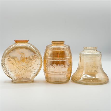 Lot of Three Vintage Carnival Glass Coin Banks