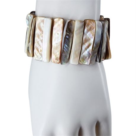 Wide Abalone Mother of Pearl Stretch Bracelet