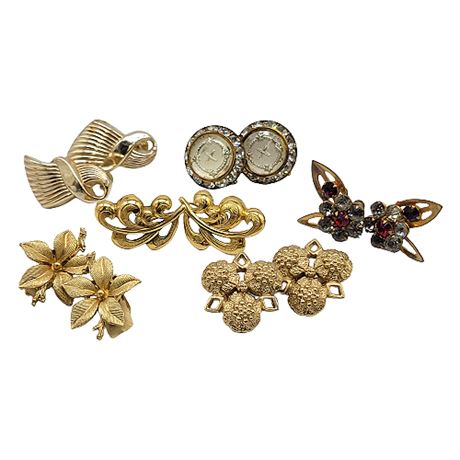 Vintage Gold Tone Clip Earrings Lot, Incl. Corolite, Lisner, Sarah Cov