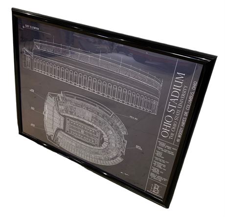 Framed Ohio State University Football Stadium Blueprint Lithograph