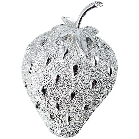 Signed Vintage Sarah Coventry Silver Tone Strawberry Brooch
