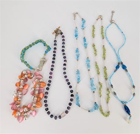 Lot Semi-Precious Gemstone Necklaces + Bracelets